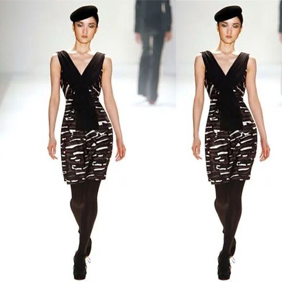 Temperly London Circa 2006 Runway Silk Cocktail Dress Black Multi Size 10 - Picture 12 of 12